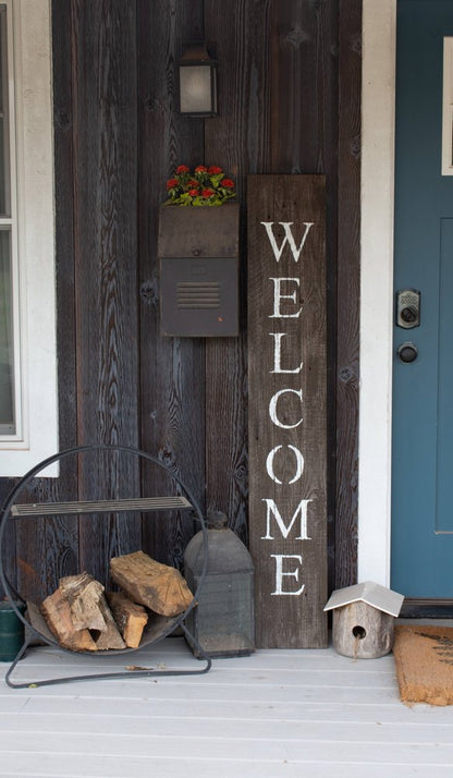 5' Rustic Espresso Brown And White Front Porch Welcome Sign HomeRoots