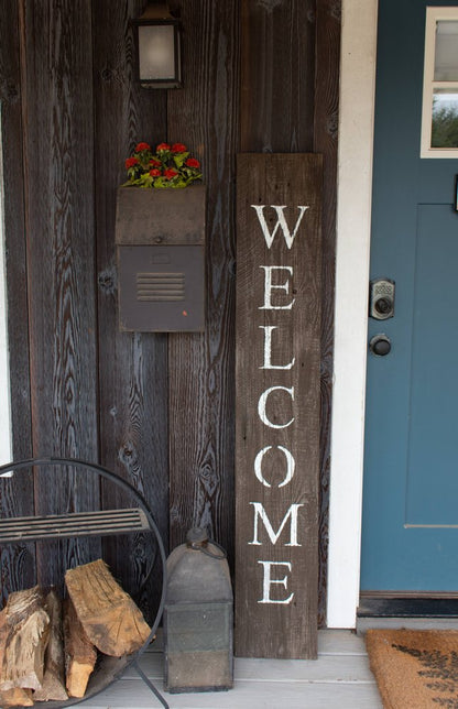 5' Rustic Espresso Brown And White Front Porch Welcome Sign HomeRoots