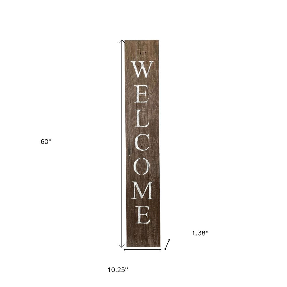 5' Rustic Espresso Brown And White Front Porch Welcome Sign — view 2