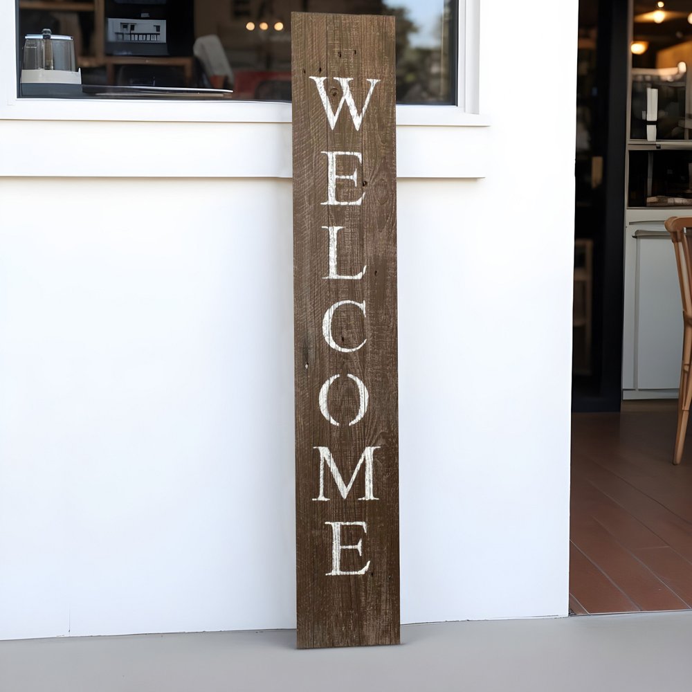 5' Rustic Espresso Brown And White Front Porch Welcome Sign HomeRoots