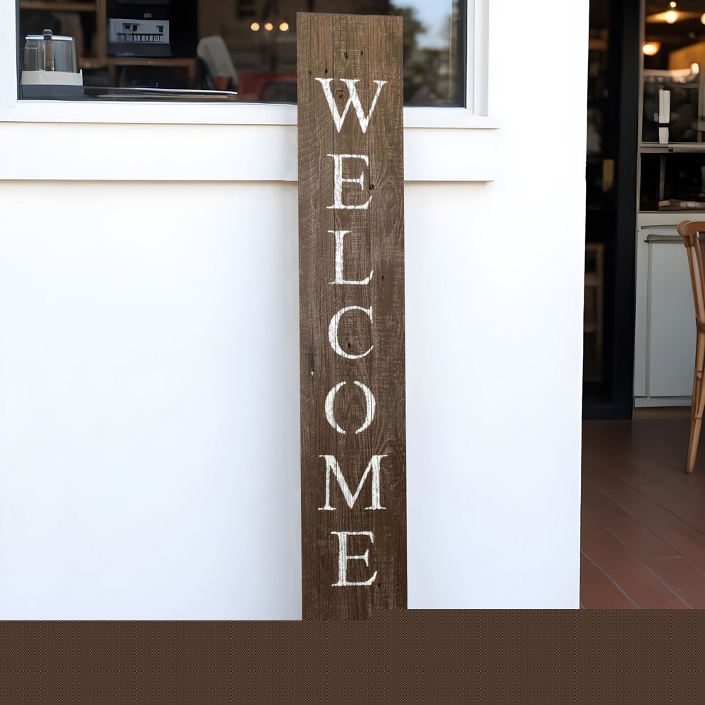 5' Rustic Espresso Brown And White Front Porch Welcome Sign HomeRoots