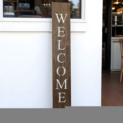 5' Rustic Espresso Brown And White Front Porch Welcome Sign HomeRoots