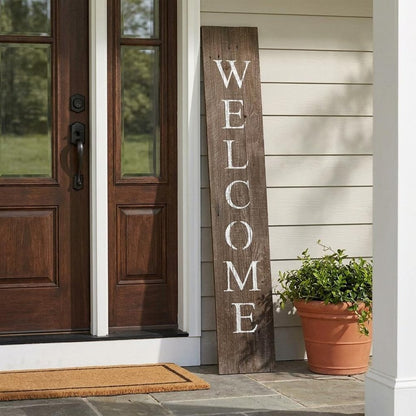 5' Rustic Espresso Brown And White Front Porch Welcome Sign HomeRoots