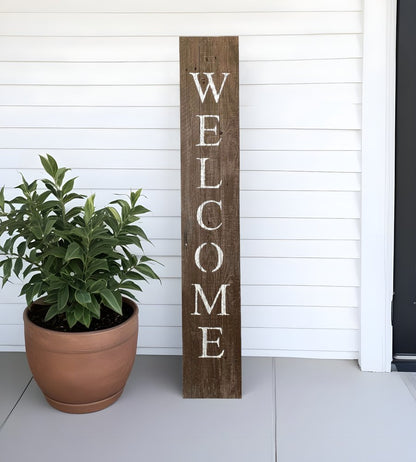 5' Rustic Espresso Brown And White Front Porch Welcome Sign HomeRoots