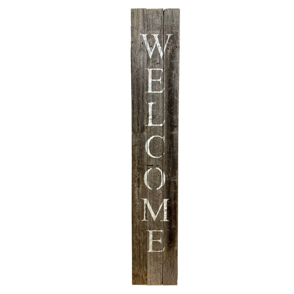5' Rustic Dark Gray and White Wood Porch Welcome Sign HomeRoots