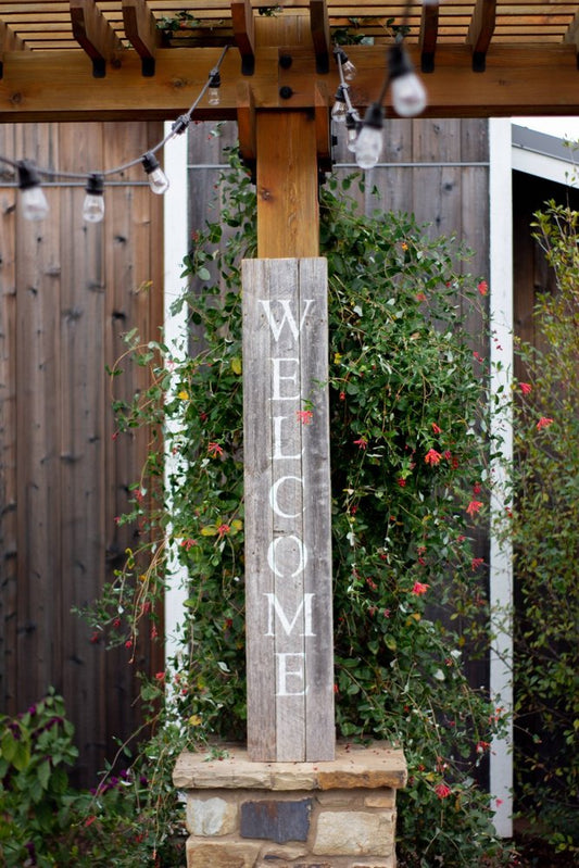 5' Rustic Dark Gray and White Wood Porch Welcome Sign HomeRoots