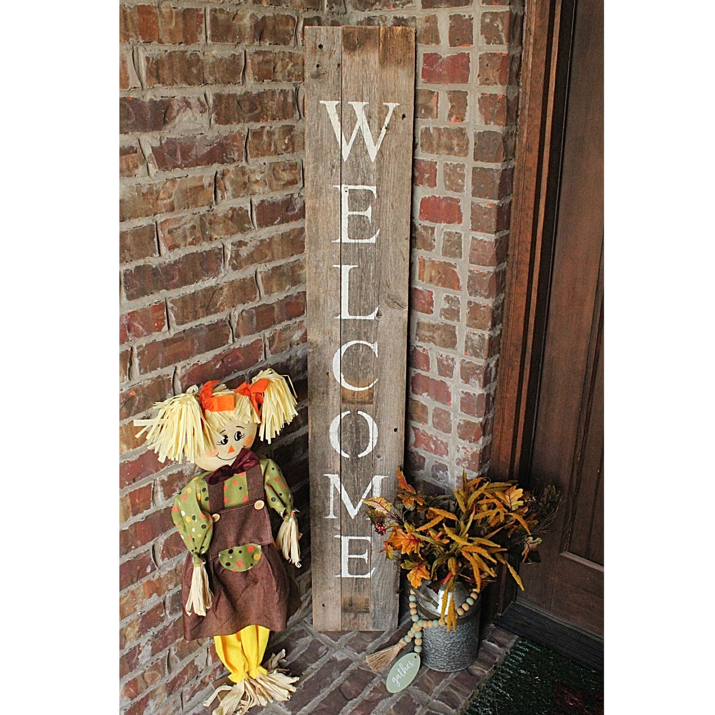 5' Rustic Dark Gray and White Wood Porch Welcome Sign