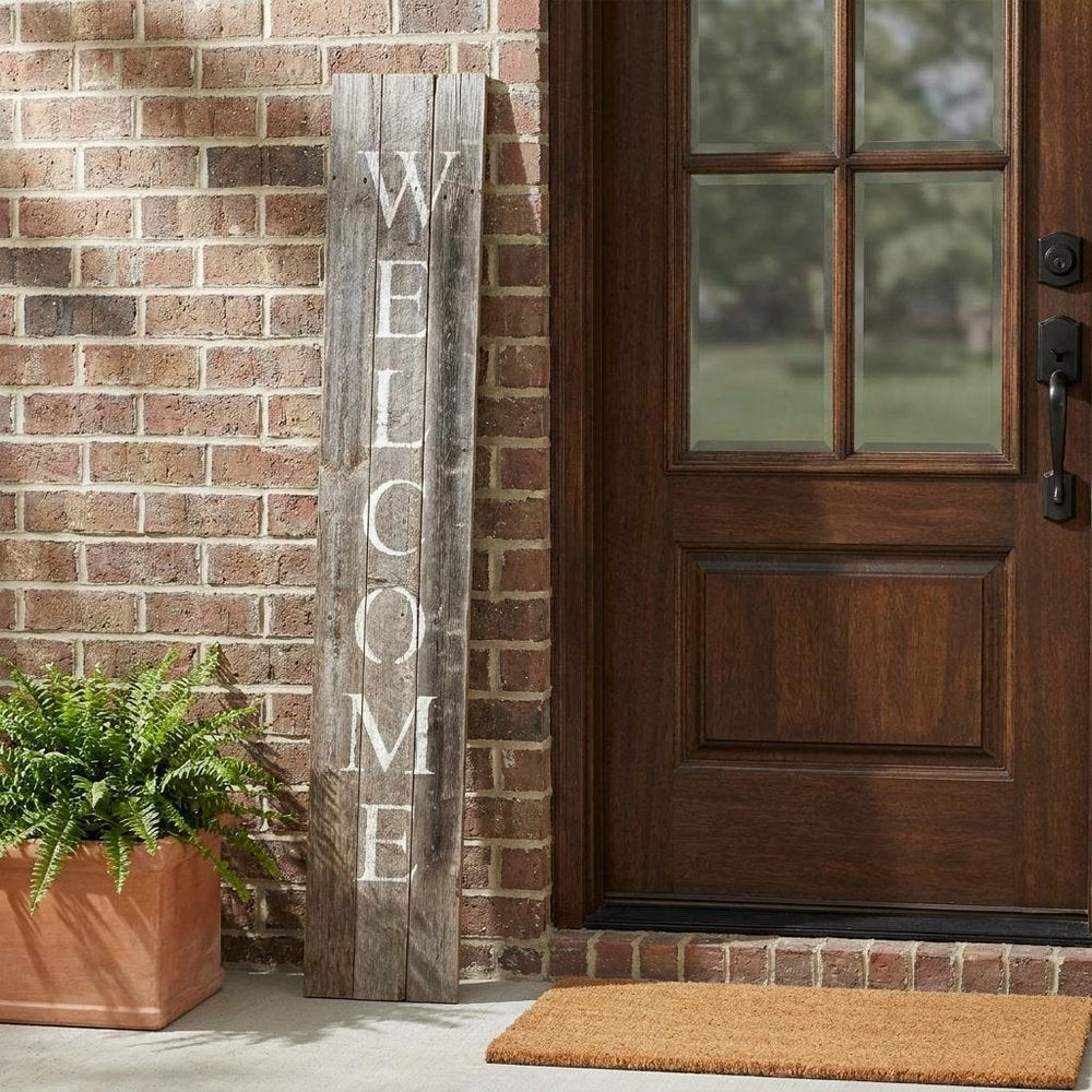 5' Rustic Dark Gray and White Wood Porch Welcome Sign HomeRoots