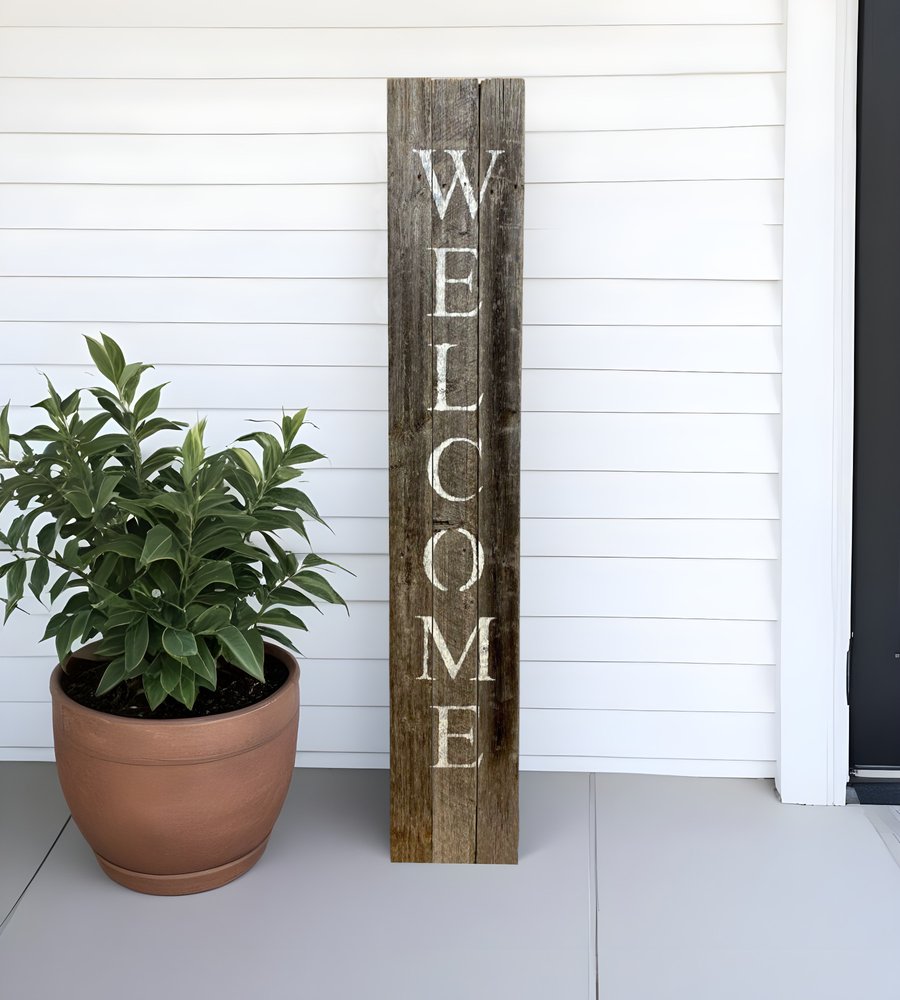 5' Rustic Dark Gray and White Wood Porch Welcome Sign HomeRoots