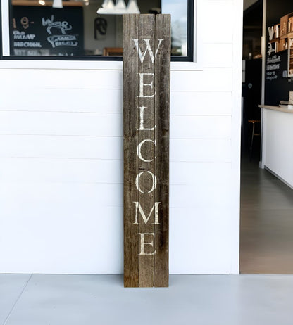 5' Rustic Dark Gray and White Wood Porch Welcome Sign HomeRoots