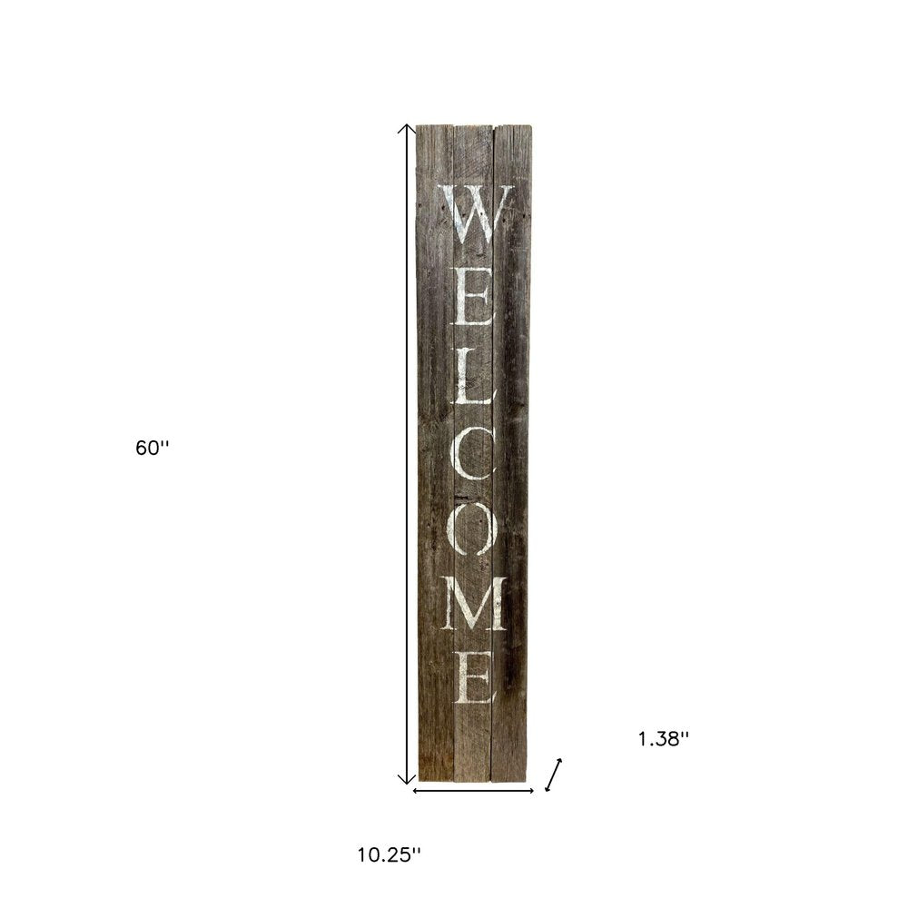5' Rustic Dark Gray and White Wood Porch Welcome Sign HomeRoots