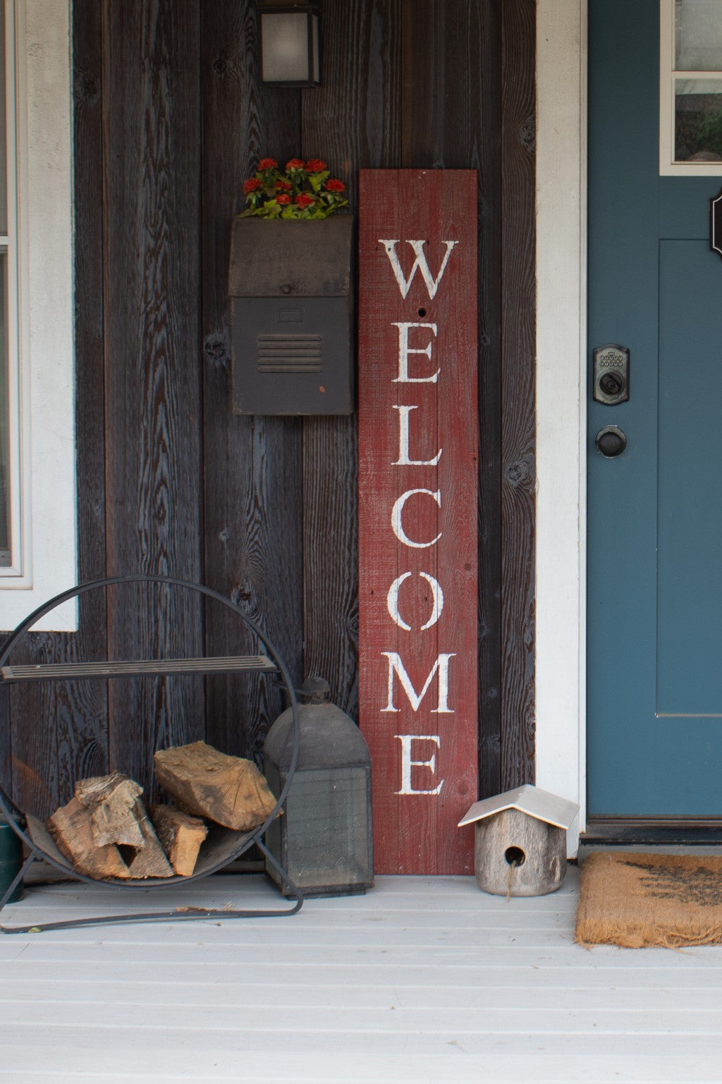 5" Rustic Red And White Front Porch Welcome Sign