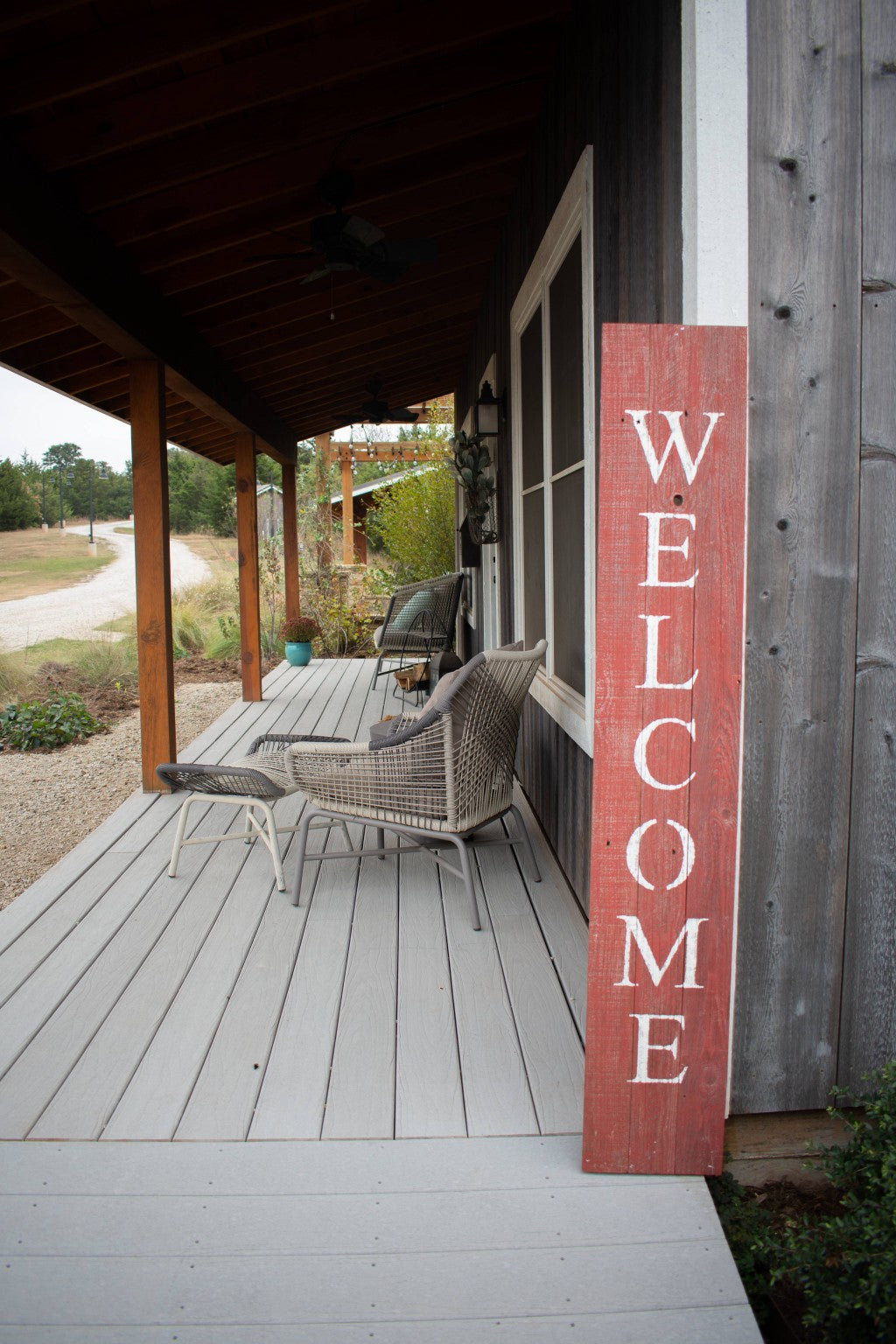 5" Rustic Red And White Front Porch Welcome Sign