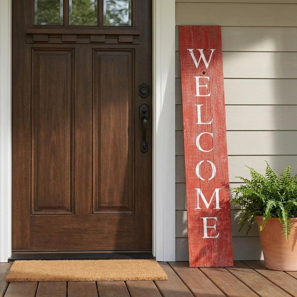 5" Rustic Red And White Front Porch Welcome Sign HomeRoots