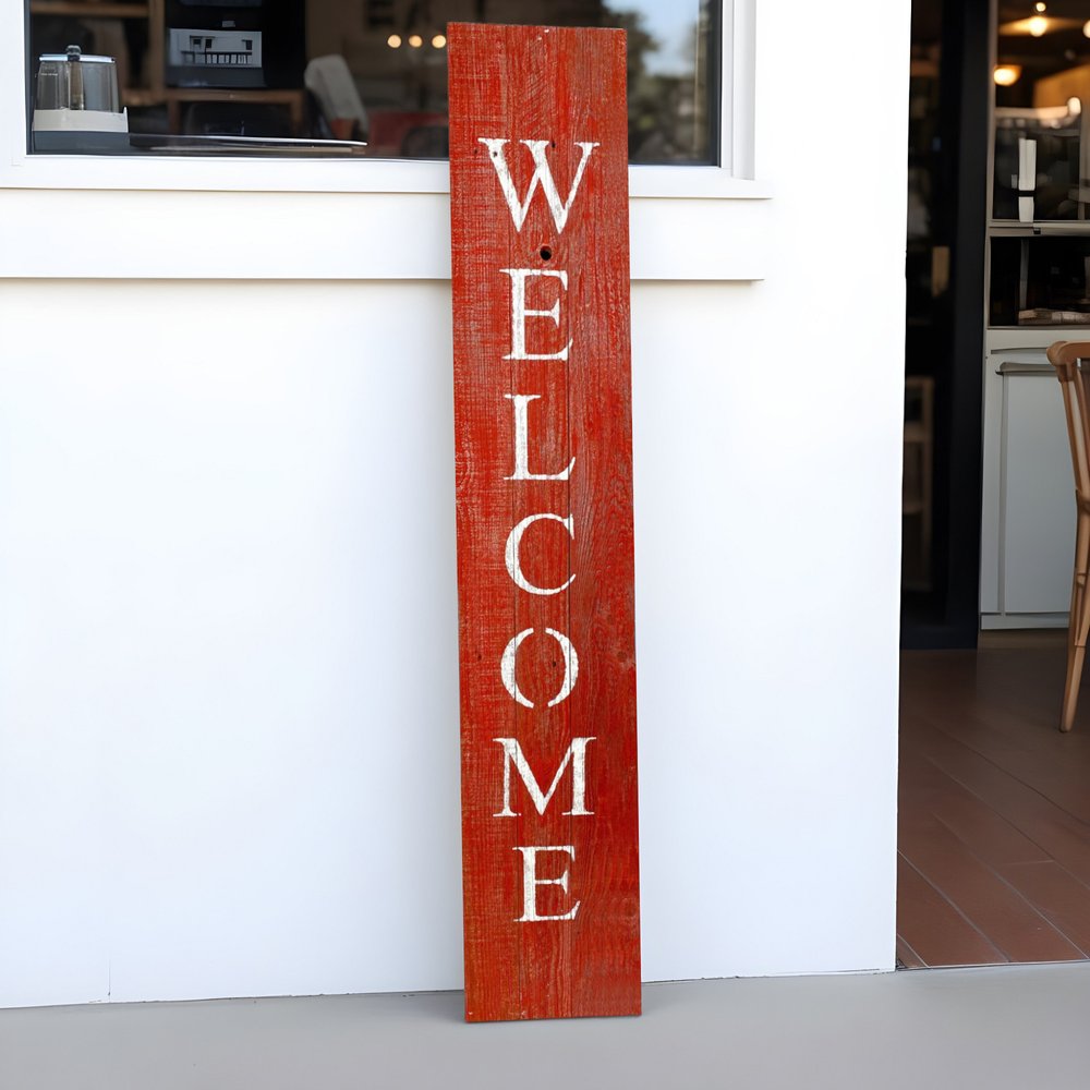 5" Rustic Red And White Front Porch Welcome Sign HomeRoots