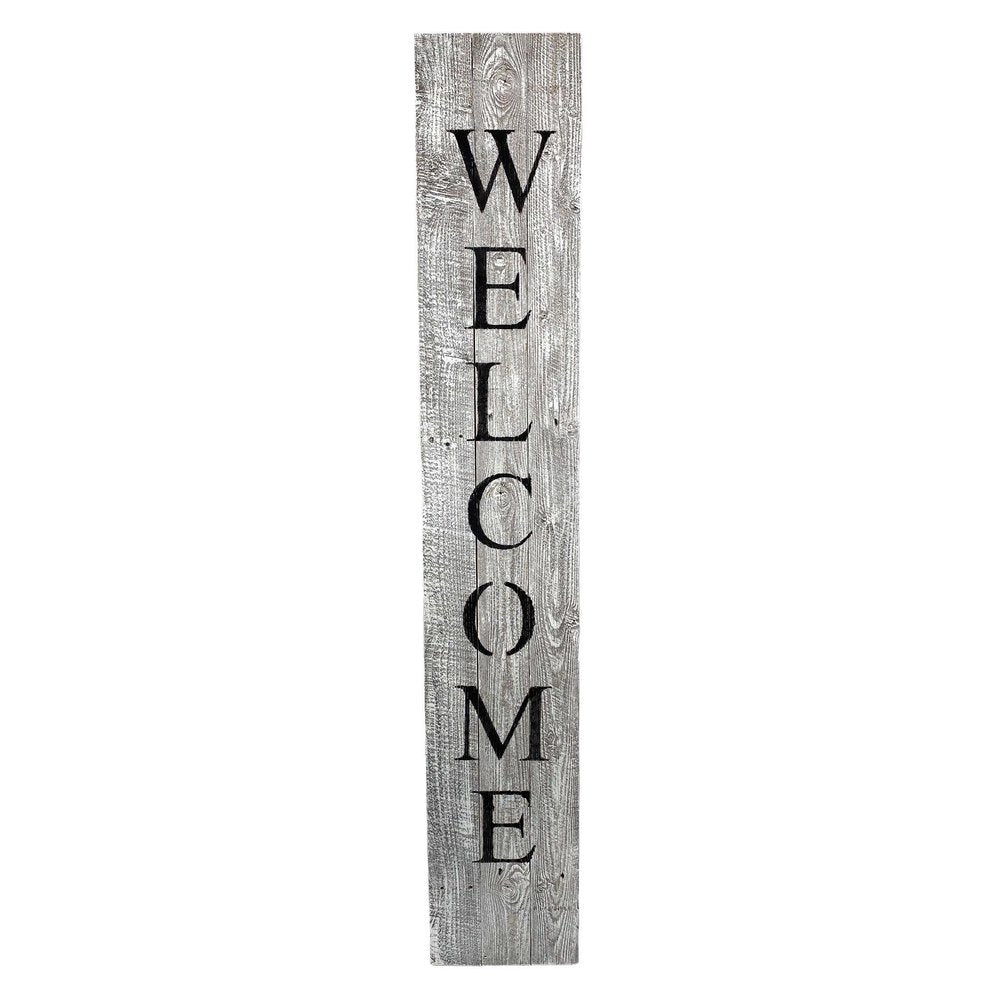 60" Whitewash And Black Solid Wood Welcome Porch Sign HomeRoots