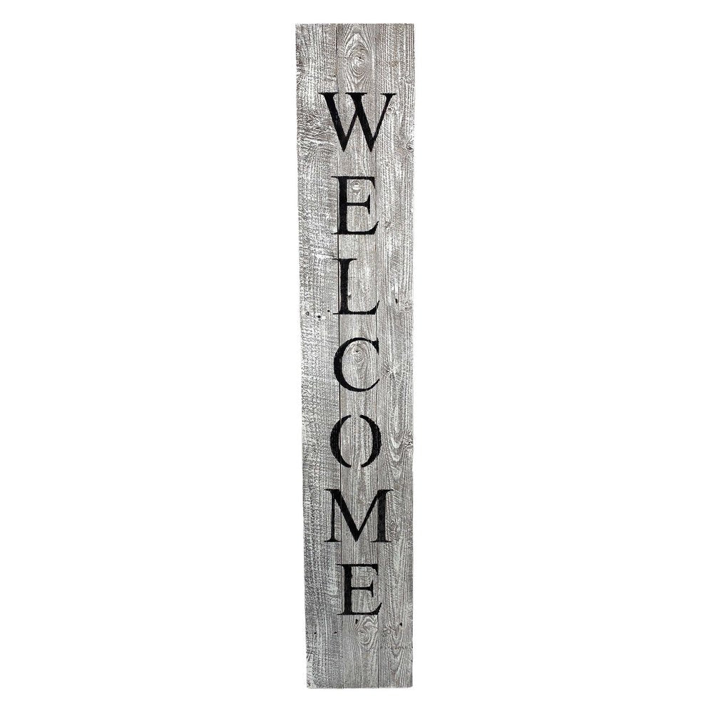 60" Whitewash And Black Solid Wood Welcome Porch Sign HomeRoots