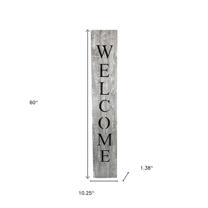 60" Whitewash And Black Solid Wood Welcome Porch Sign HomeRoots