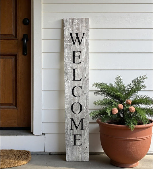 60" Whitewash And Black Solid Wood Welcome Porch Sign HomeRoots