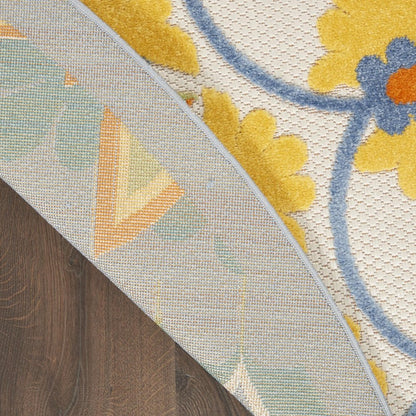 5' X 5' Ivory And Blue Round Floral Indoor Outdoor Area Rug HomeRoots