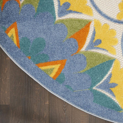 5' X 5' Ivory And Blue Round Floral Indoor Outdoor Area Rug HomeRoots