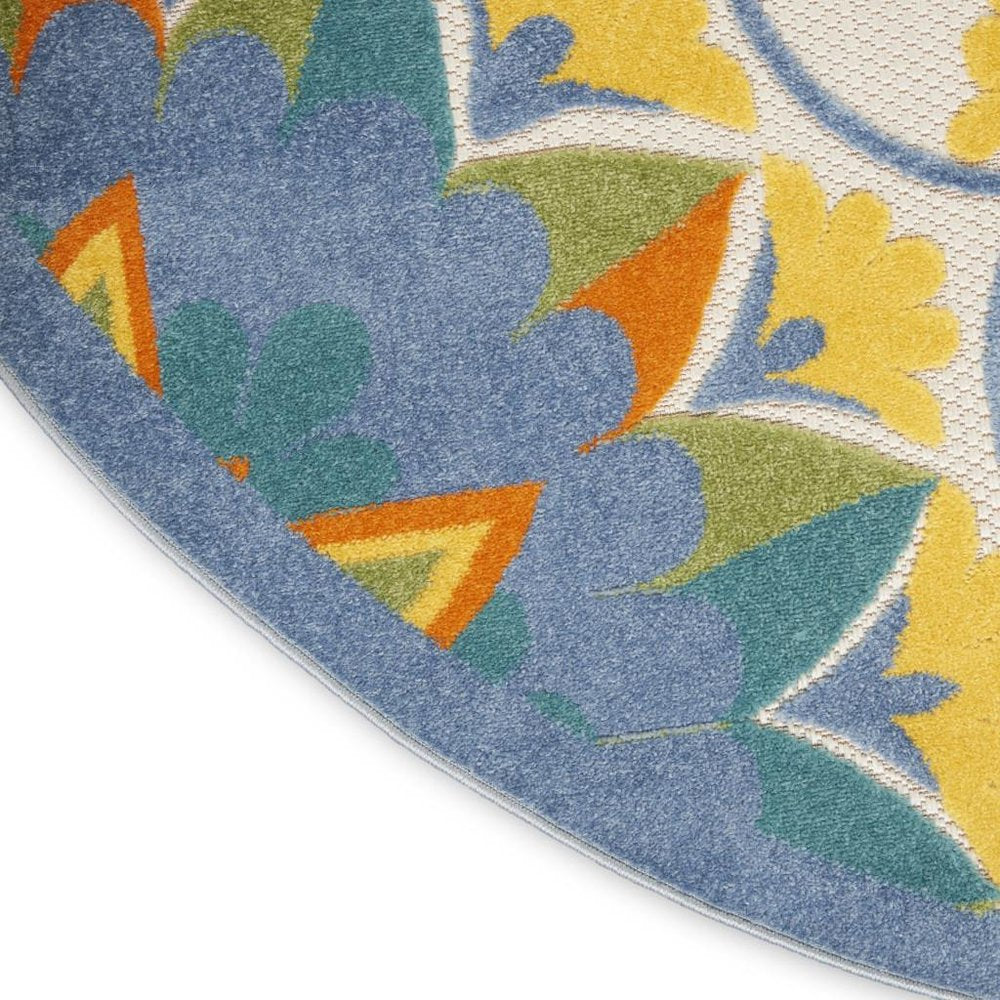5' X 5' Ivory And Blue Round Floral Indoor Outdoor Area Rug HomeRoots