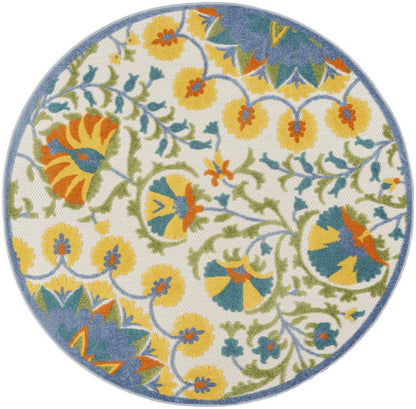 5' X 5' Ivory And Blue Round Floral Indoor Outdoor Area Rug HomeRoots