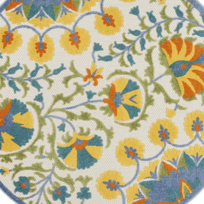 5' X 5' Ivory And Blue Round Floral Indoor Outdoor Area Rug HomeRoots