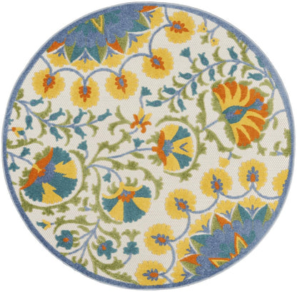 5' X 5' Ivory And Blue Round Floral Indoor Outdoor Area Rug HomeRoots