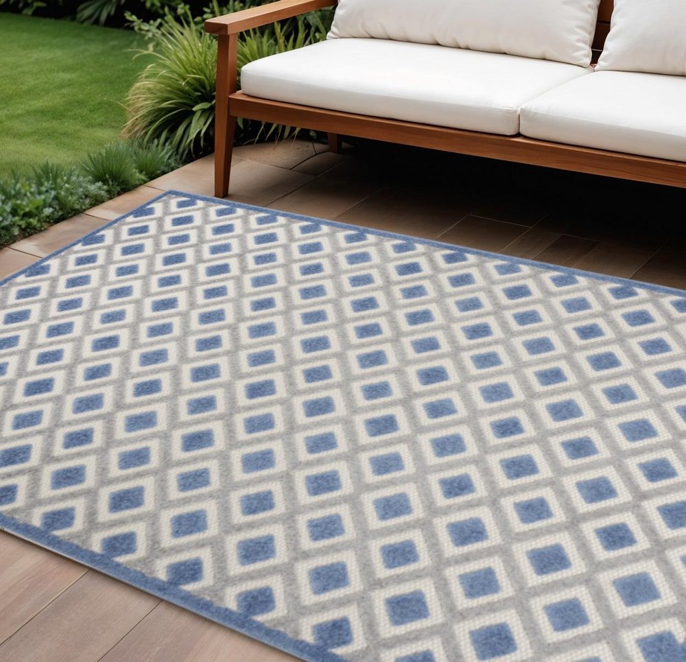 8' X 11' Blue And Gray Indoor Outdoor Area Rug HomeRoots