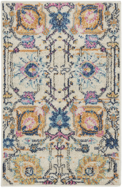 2' X 3' Orange And Ivory Floral Power Loom Area Rug