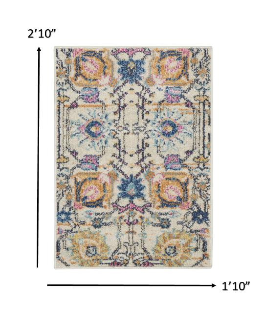 2' X 3' Orange And Ivory Floral Power Loom Area Rug