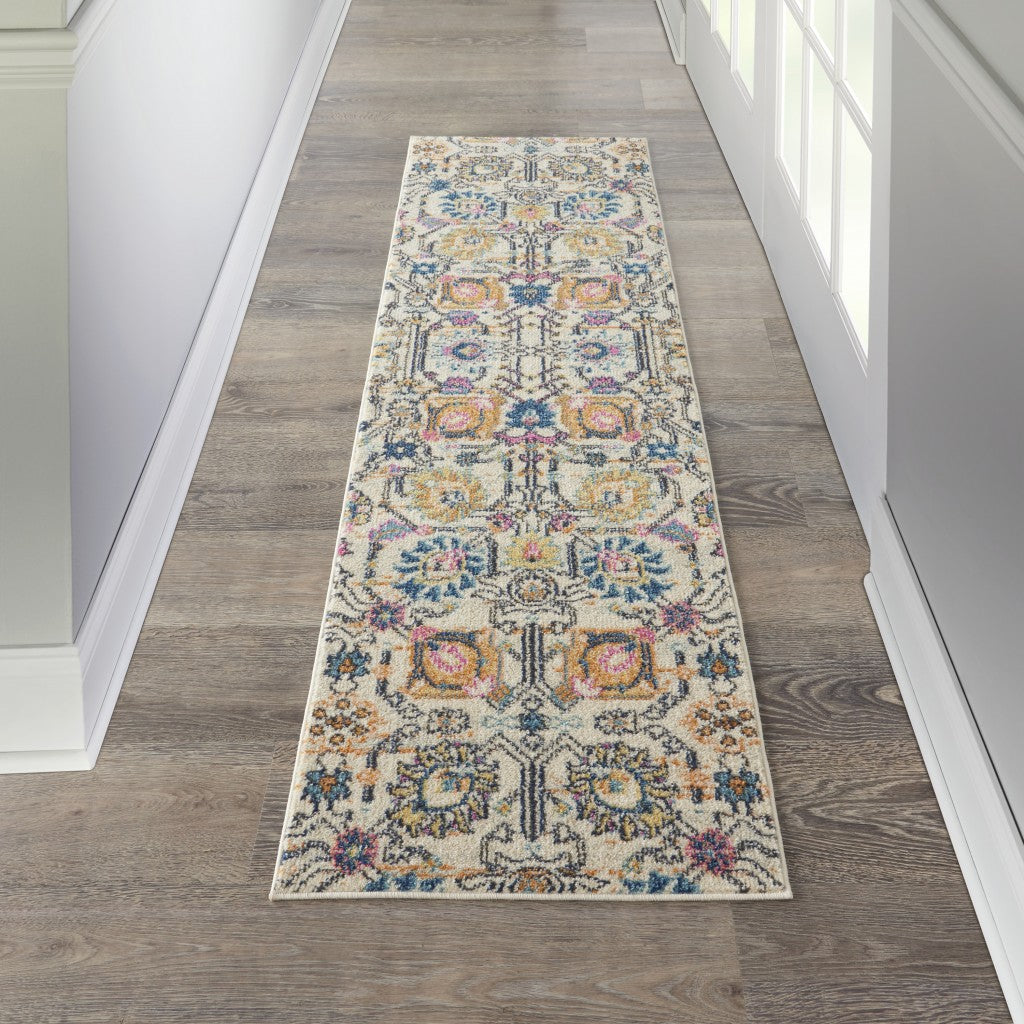 2' X 3' Orange And Ivory Floral Power Loom Area Rug