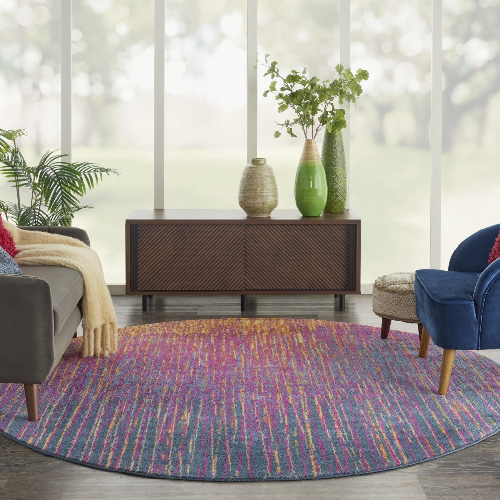 5' X 7' Blue And Pink Abstract Power Loom Area Rug