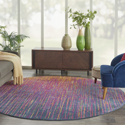 5' X 7' Blue And Pink Abstract Power Loom Area Rug