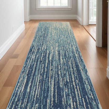 10' Ivory And Blue Abstract Power Loom Runner Rug - 32.0" (L) x 120.0" (W) x 0.6" (H)