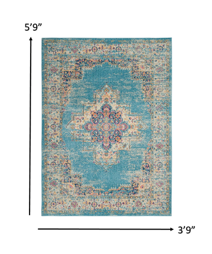 4' X 6' Light Blue Southwestern Power Loom Area Rug