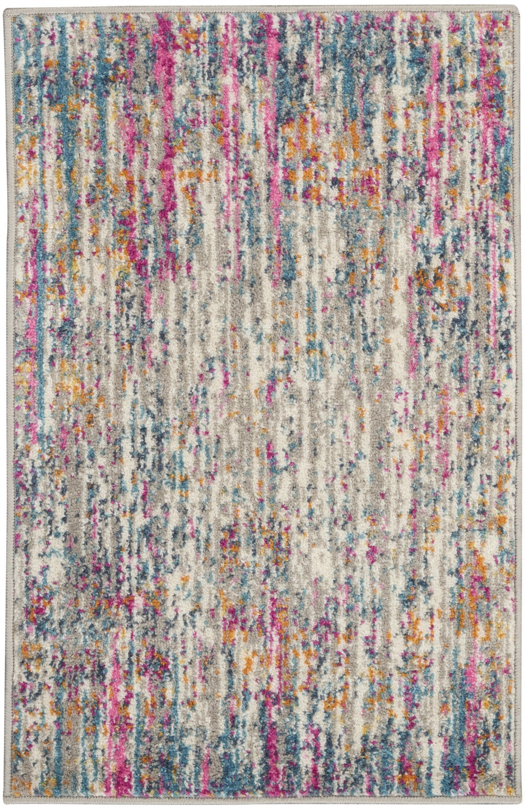 2' X 3' Pink And Ivory Abstract Power Loom Area Rug