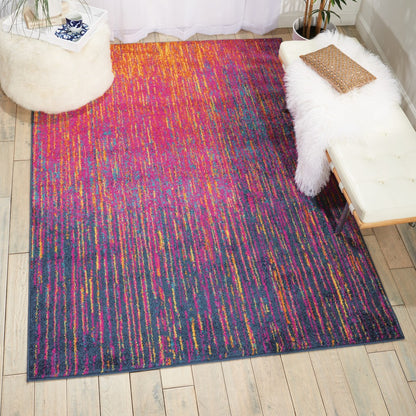 5' X 7' Blue And Pink Abstract Power Loom Area Rug