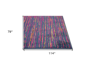 5' X 7' Blue And Pink Abstract Power Loom Area Rug