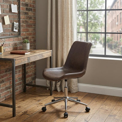 Brown and Black Adjustable Swivel Faux Leather Rolling Office Chair HomeRoots