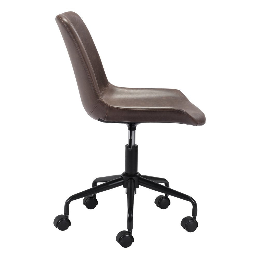 Brown and Black Adjustable Swivel Faux Leather Rolling Office Chair — view 5