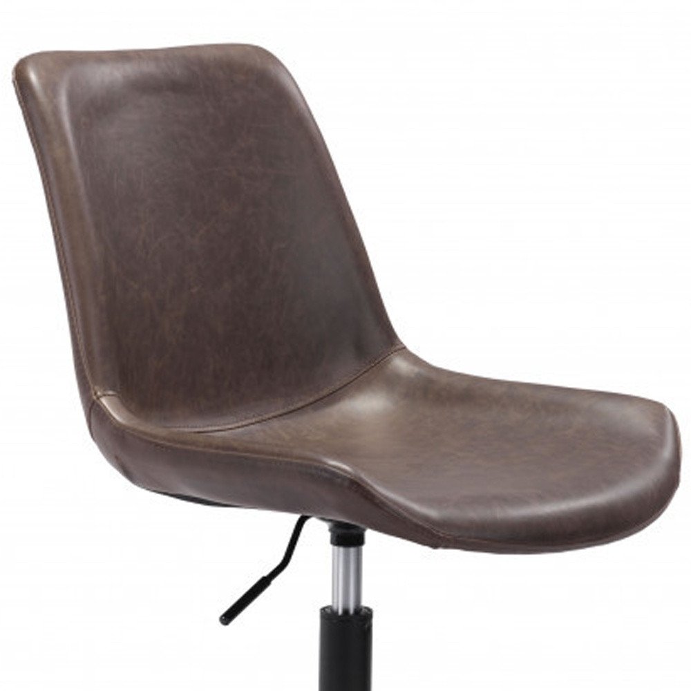 Brown and Black Adjustable Swivel Faux Leather Rolling Office Chair HomeRoots