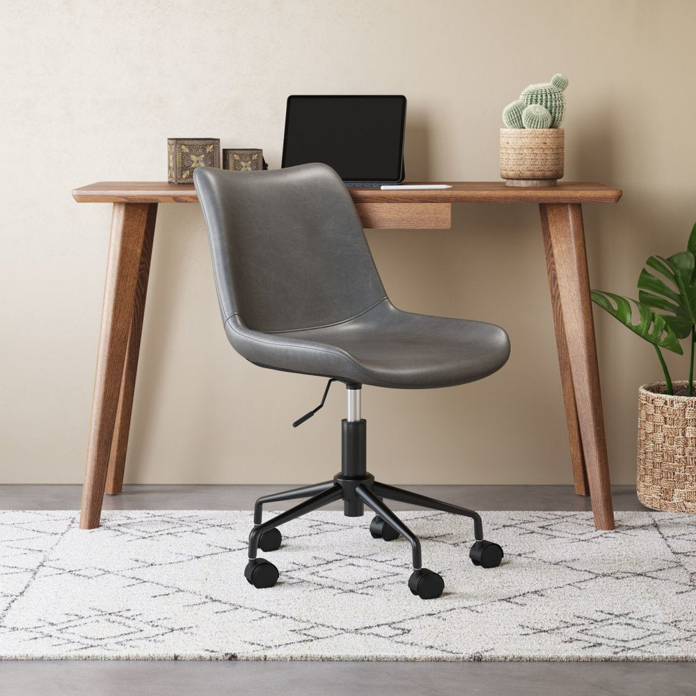 Gray and Black Adjustable Swivel Faux Leather Rolling Office Chair HomeRoots
