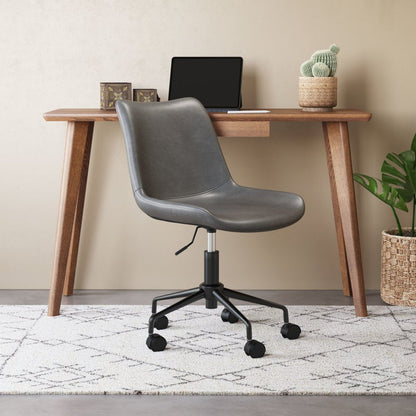Gray and Black Adjustable Swivel Faux Leather Rolling Office Chair HomeRoots