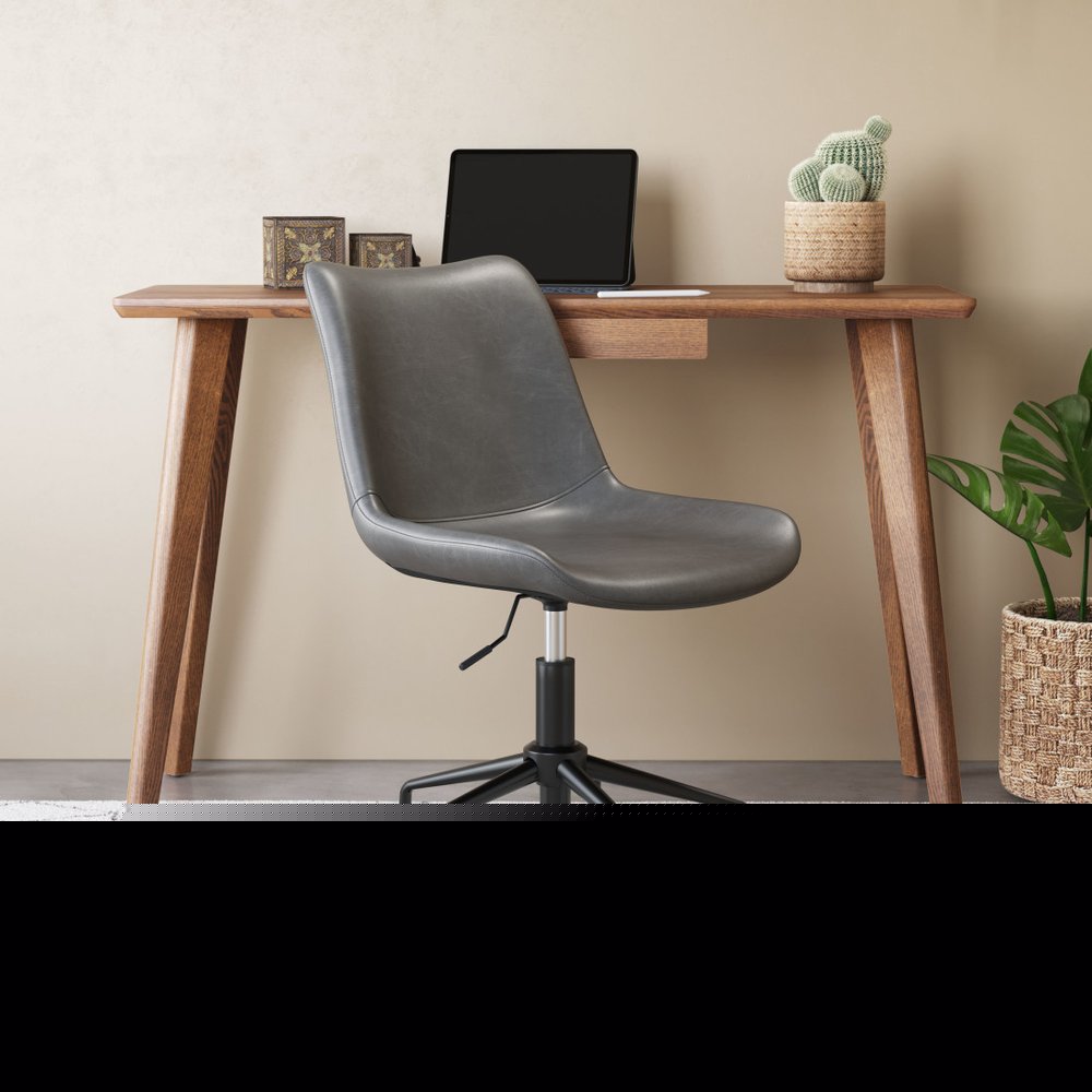 Gray and Black Adjustable Swivel Faux Leather Rolling Office Chair HomeRoots