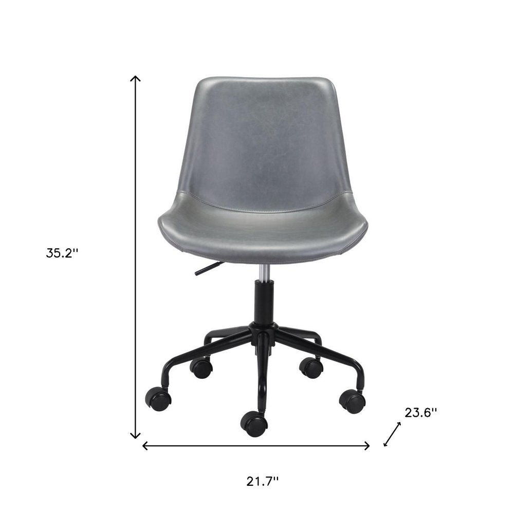 Gray and Black Adjustable Swivel Faux Leather Rolling Office Chair — view 3