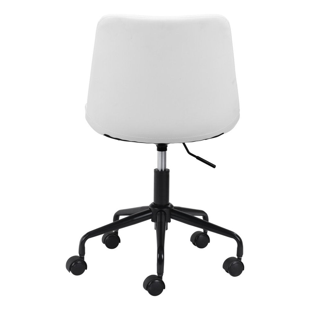 White and Black Adjustable Swivel Faux Leather Rolling Office Chair HomeRoots