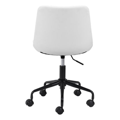 White and Black Adjustable Swivel Faux Leather Rolling Office Chair HomeRoots
