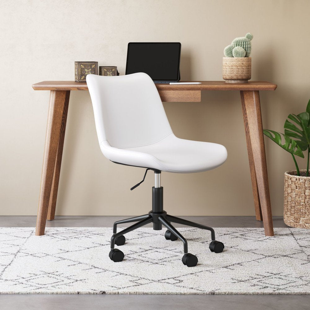 White and Black Adjustable Swivel Faux Leather Rolling Office Chair HomeRoots